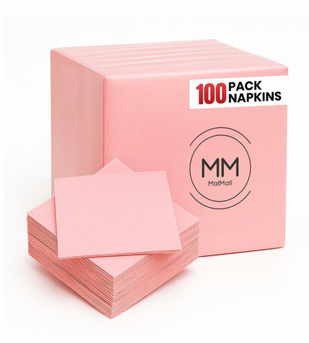 MalMall 100-Pack Airlaid Pink Cocktail Napkins 1-Ply 4.9x4.9in Soft Absorbent