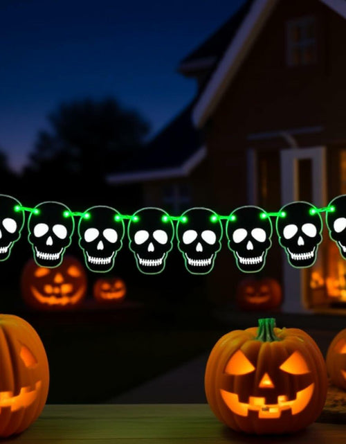 Load image into Gallery viewer, RadiantFlux Glowing Halloween Skull Flag 10Ft Green Felt Skull Banner
