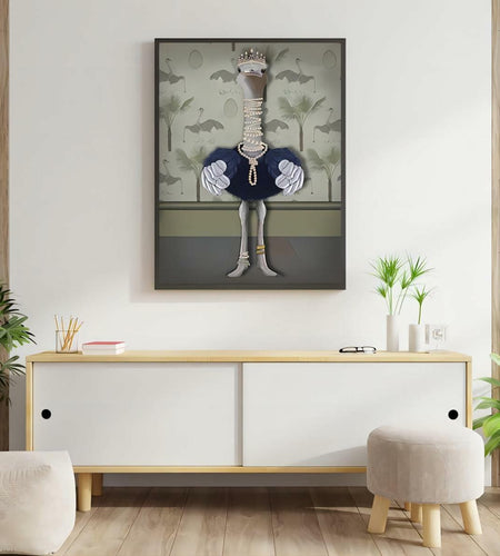 TRMSEJK Ostrich Pearl Animal Poster Wall Art Canvas 16x24in Green Unframed