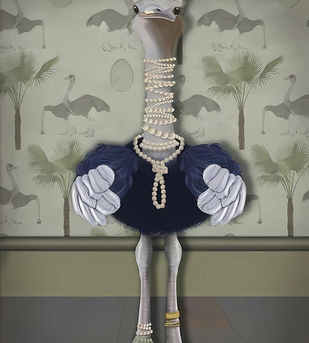 TRMSEJK Ostrich Pearl Animal Poster Wall Art Canvas 16x24in Green Unframed