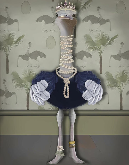 Load image into Gallery viewer, TRMSEJK Ostrich Pearl Animal Poster Wall Art Canvas 16x24in Green Unframed
