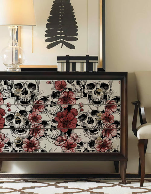 Load image into Gallery viewer, LwenSnow Halloween Skull Floral Peel Stick Wallpaper Red 17.3x236 Vinyl
