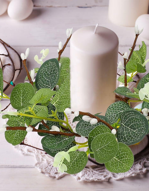 Load image into Gallery viewer, CARMELIT Easter Candle Ring Wreaths 15x15cm Artificial Eucalyptus Green 2 Pcs
