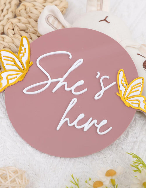 Load image into Gallery viewer, WAWUO She's Here Milestone Board Butterfly Gender Reveal Party Decor Acrylic
