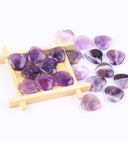 30 PCS Natural Heart Amethyst & Green Aventurine Polished Healing Stones