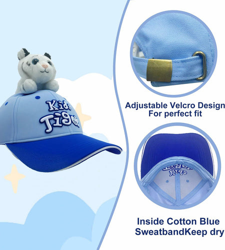 GADMEXILY Kids Boys Adjustable Cotton Baseball Cap Plush Tiger Hat Blue