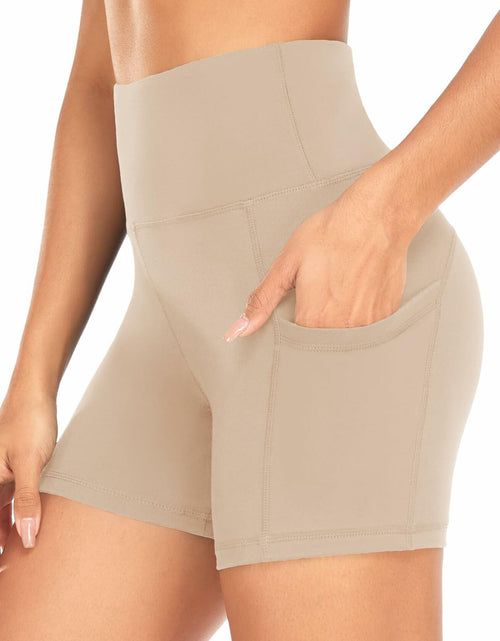 Load image into Gallery viewer, FULLSOFT Women's Biker Shorts with Pockets High Waist Tummy Control Khaki Size S
