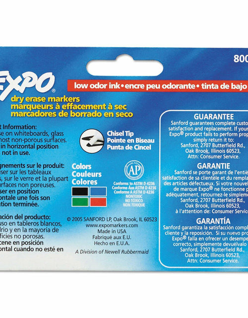 Load image into Gallery viewer, EXPO Low Odor Dry Erase Markers Chisel Tip Basic Assorted 4 pk
