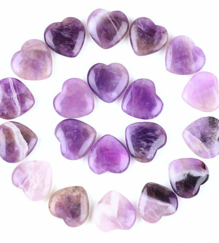 30 PCS Natural Heart Amethyst & Green Aventurine Polished Healing Stones
