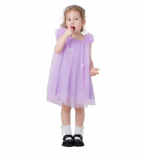 QB Baby Girl Dress Vintage Lace Collar Tulle Skirt Purple Butterfly 12M
