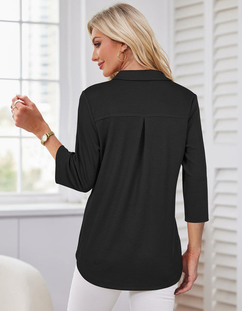 Load image into Gallery viewer, Uhiger Womens Spring Tunic Polo Shirt V Neck 3/4 Sleeve Black Size S
