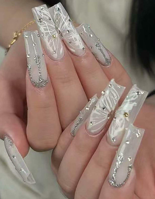 Load image into Gallery viewer, Gifiky Long Square Press-On Nails 24Pcs Gray Glitter Marble Fake Nails Women

