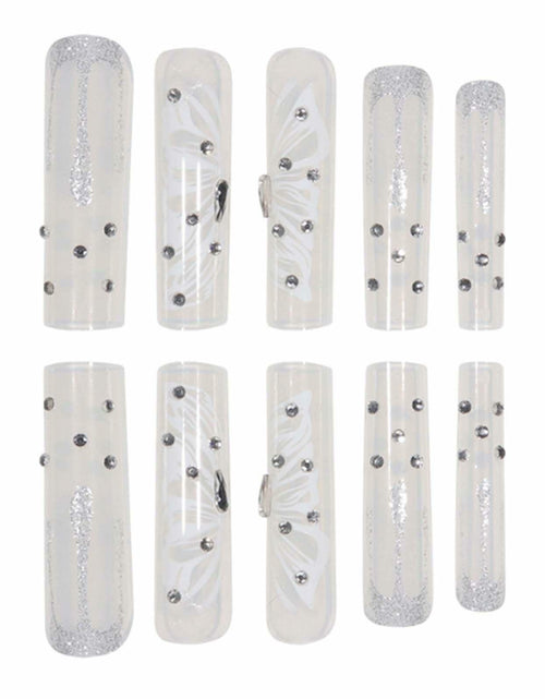 Load image into Gallery viewer, Gifiky Long Square Press-On Nails 24Pcs Gray Glitter Marble Fake Nails Women
