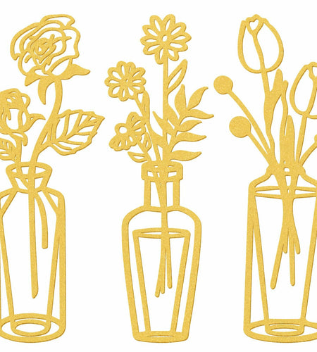 MorningRo 3 Pieces Metal Flowers Wall Decor Vase Rustic Farmhouse Gold