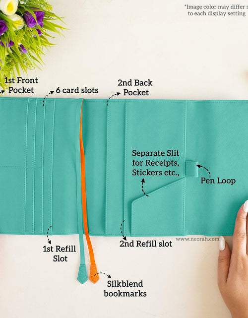 Load image into Gallery viewer, NEORAH B6 Notebook Sleeve Teal Faux Leather Dotgrid Journal Penloop Card Slots
