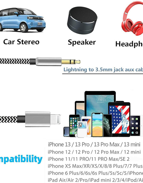 Load image into Gallery viewer, esbeecables Apple iPhone Lightning to 3.5mm Aux Cable Silver 3.3ft
