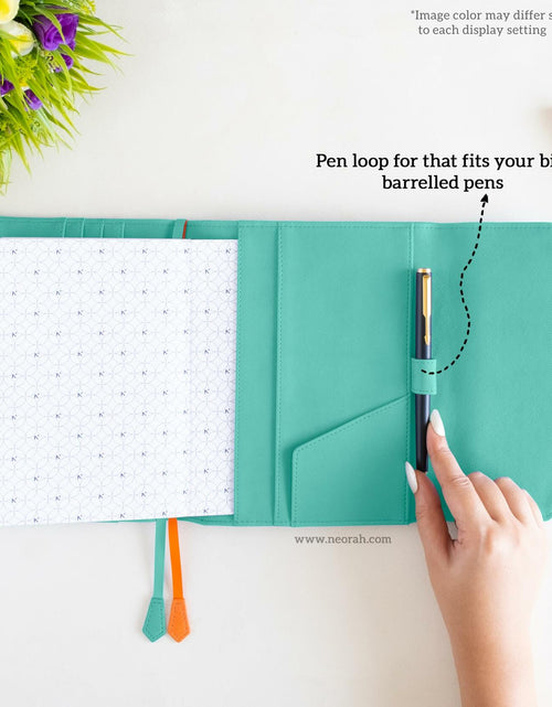 Load image into Gallery viewer, NEORAH B6 Notebook Sleeve Teal Faux Leather Dotgrid Journal Penloop Card Slots

