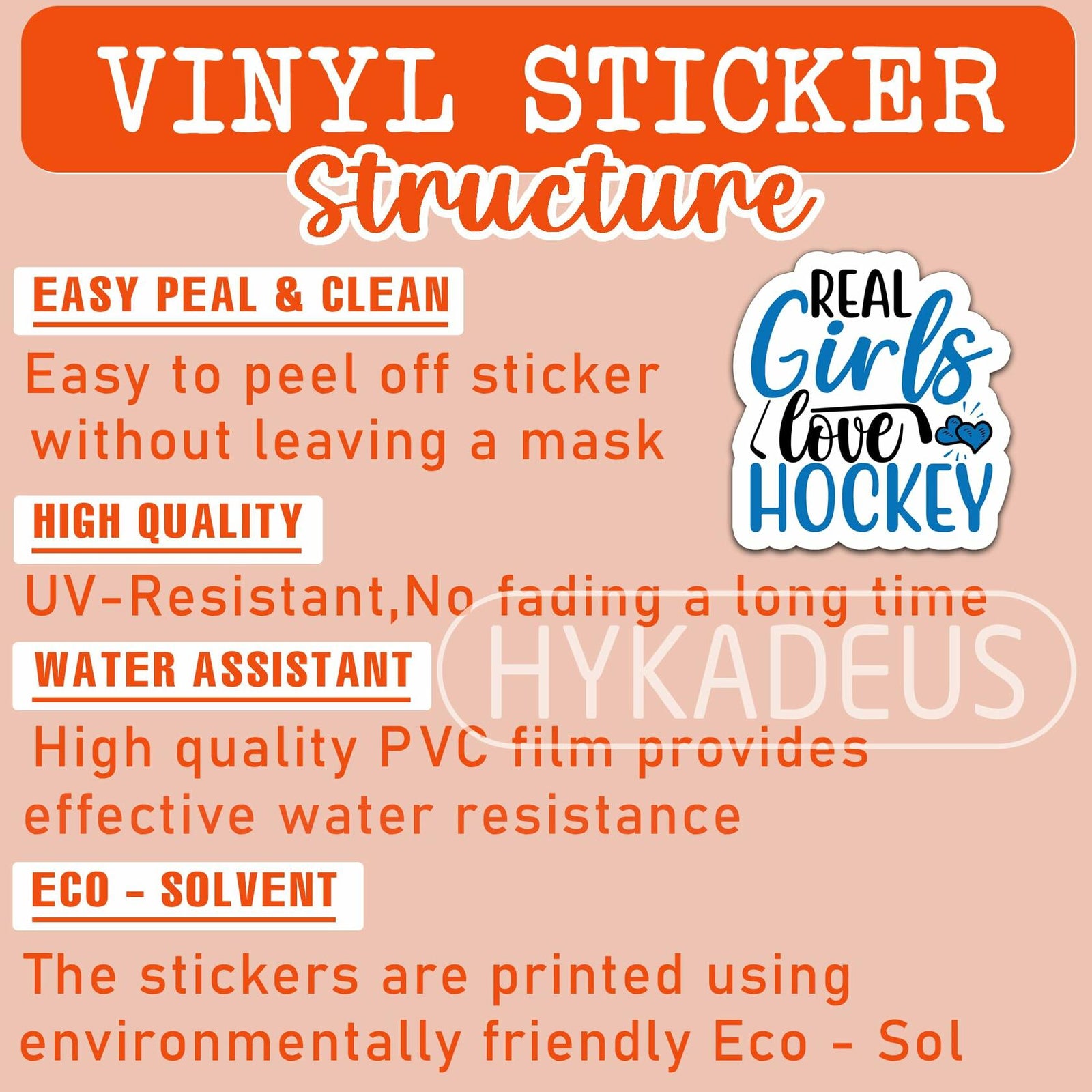 HYKADEUS Real Girls Love Hockey Sticker Decals Waterproof Vinyl 3x2.8 3Pcs