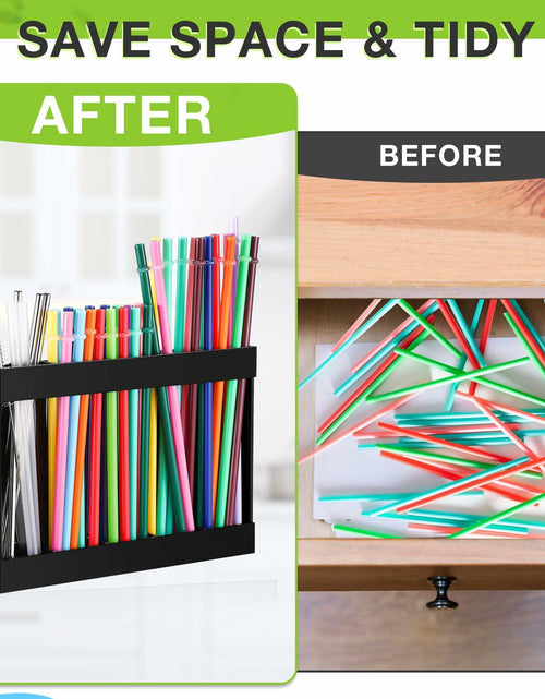 Load image into Gallery viewer, Qinyoung Acrylic Straw Holder Cabinet Door Mount Large Black Size Large

