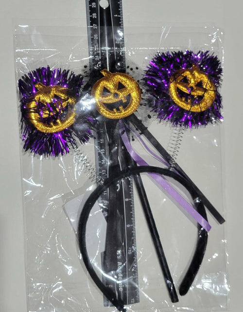 Load image into Gallery viewer, IKOLA Halloween Pumpkin Headband with Wand Set Orange &amp; Purple 1 Count

