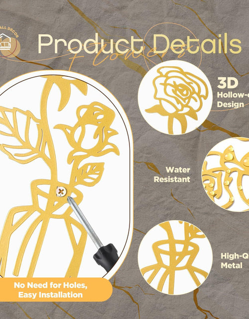 Load image into Gallery viewer, MorningRo 3 Pieces Metal Flowers Wall Decor Vase Rustic Farmhouse Gold
