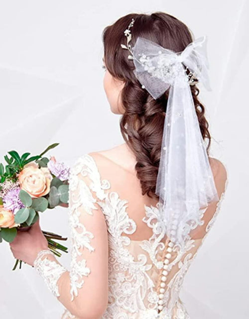 Load image into Gallery viewer, AKOAK White Bow Pearl Hairpin Wedding Tiara Hair Ornament 1 Pack
