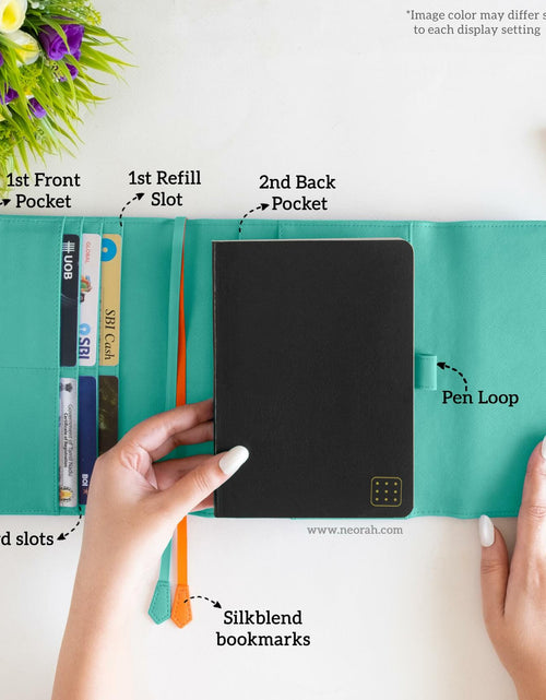 Load image into Gallery viewer, NEORAH B6 Notebook Sleeve Teal Faux Leather Dotgrid Journal Penloop Card Slots
