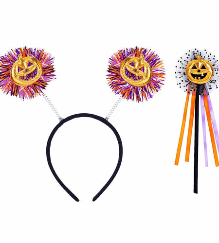 IKOLA Halloween Pumpkin Headband with Wand Set Orange & Purple 1 Count