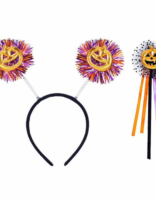 Load image into Gallery viewer, IKOLA Halloween Pumpkin Headband with Wand Set Orange &amp; Purple 1 Count
