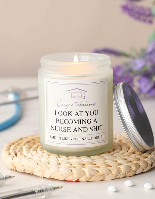 Load image into Gallery viewer, Conelist Nurse Graduation Scented Soy Candle Lavender 7oz Medical Theme
