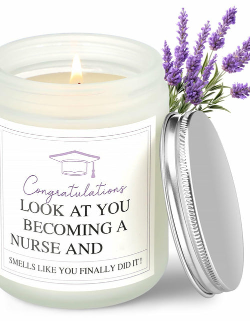 Load image into Gallery viewer, Conelist Nurse Graduation Scented Soy Candle Lavender 7oz Medical Theme
