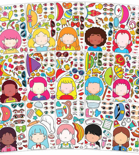 BOGIKI Make a Face Stickers 15 Sheets Waterproof Girl Halloween Party Favors