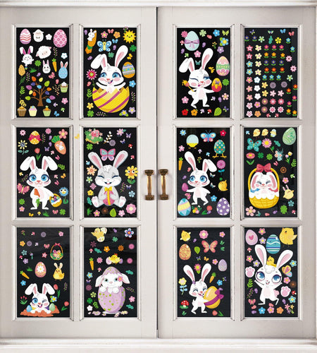 AOWDIAO Easter Window Clings 12 Sheets 366 Pcs Reusable 12x9 Inch Colorful