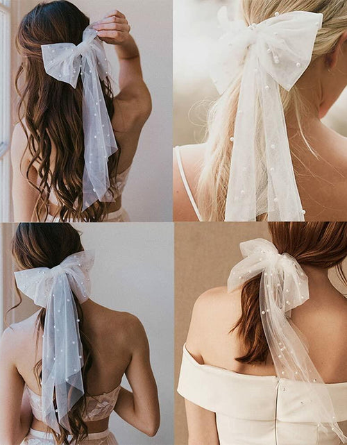 Load image into Gallery viewer, AKOAK White Bow Pearl Hairpin Wedding Tiara Hair Ornament 1 Pack
