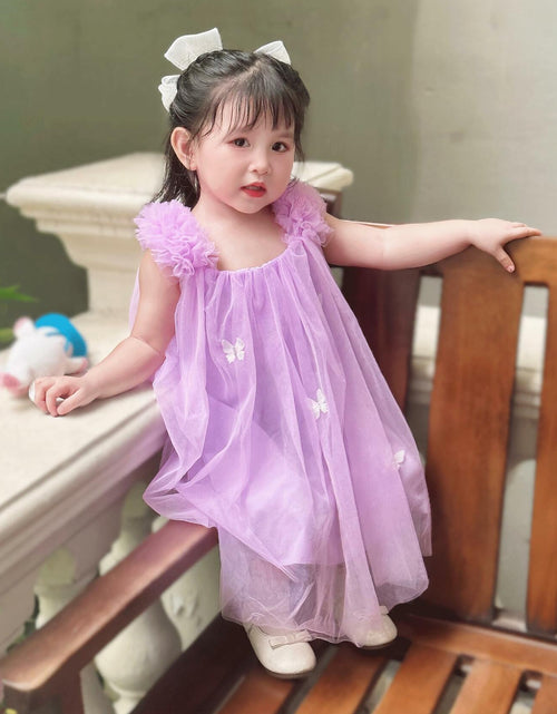 Load image into Gallery viewer, QB Baby Girl Dress Vintage Lace Collar Tulle Skirt Purple Butterfly 12M
