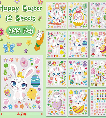 AOWDIAO Easter Window Clings 12 Sheets 366 Pcs Reusable 12x9 Inch Colorful
