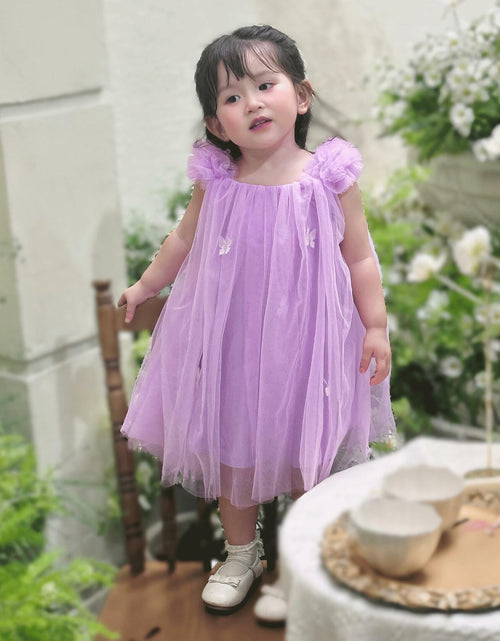 Load image into Gallery viewer, QB Baby Girl Dress Vintage Lace Collar Tulle Skirt Purple Butterfly 12M
