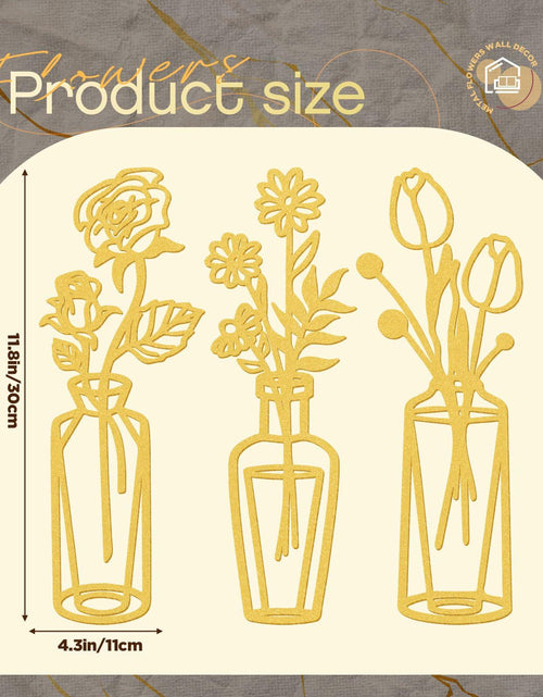 Load image into Gallery viewer, MorningRo 3 Pieces Metal Flowers Wall Decor Vase Rustic Farmhouse Gold
