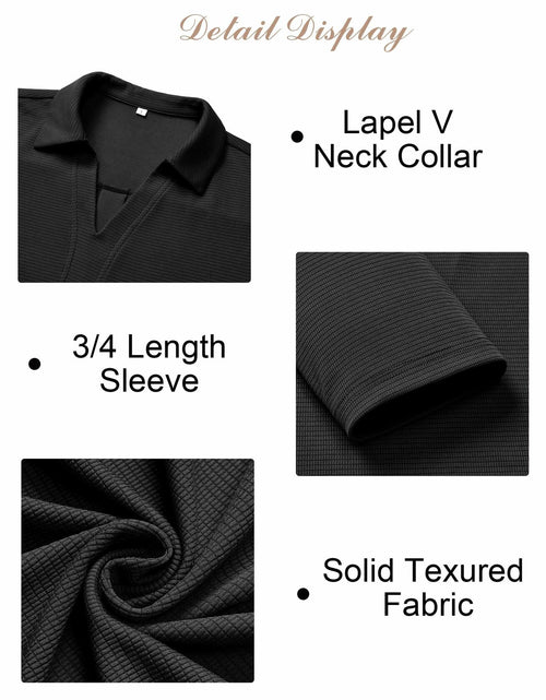 Load image into Gallery viewer, Uhiger Womens Spring Tunic Polo Shirt V Neck 3/4 Sleeve Black Size S
