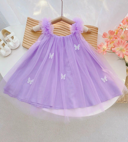 QB Baby Girl Dress Vintage Lace Collar Tulle Skirt Purple Butterfly 12M