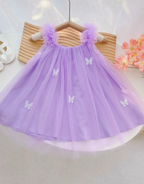 Load image into Gallery viewer, QB Baby Girl Dress Vintage Lace Collar Tulle Skirt Purple Butterfly 12M
