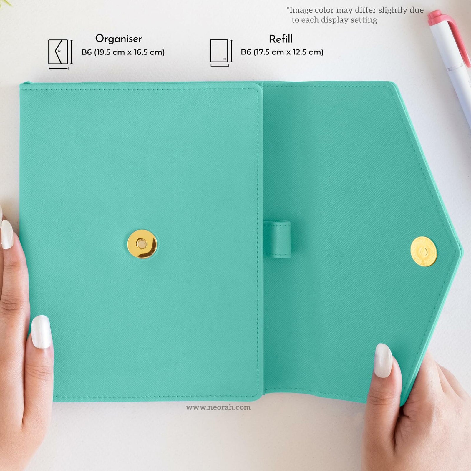 NEORAH B6 Notebook Sleeve Teal Faux Leather Dotgrid Journal Penloop Card Slots