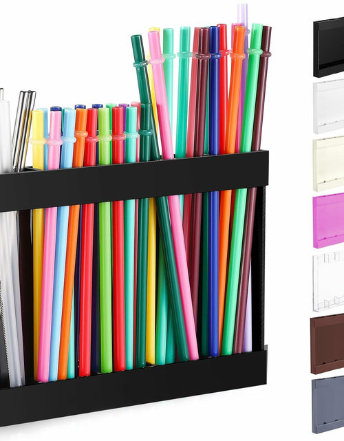 Load image into Gallery viewer, Qinyoung Acrylic Straw Holder Cabinet Door Mount Large Black Size Large
