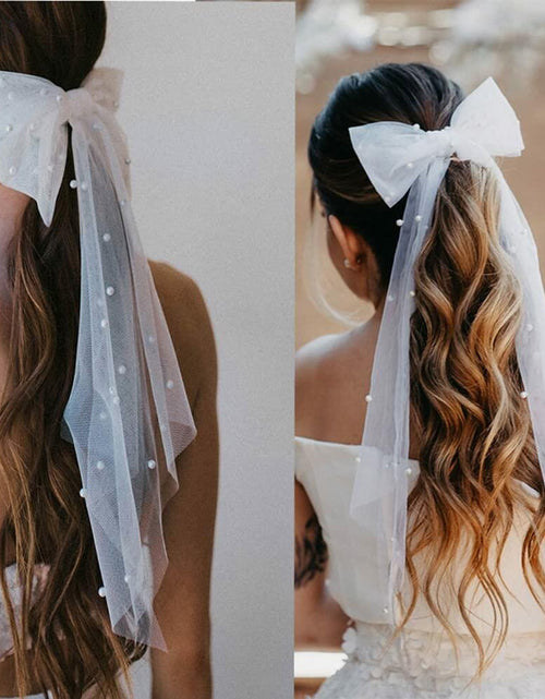 Load image into Gallery viewer, AKOAK White Bow Pearl Hairpin Wedding Tiara Hair Ornament 1 Pack
