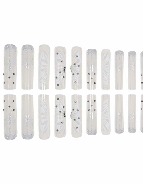 Load image into Gallery viewer, Gifiky Long Square Press-On Nails 24Pcs Gray Glitter Marble Fake Nails Women
