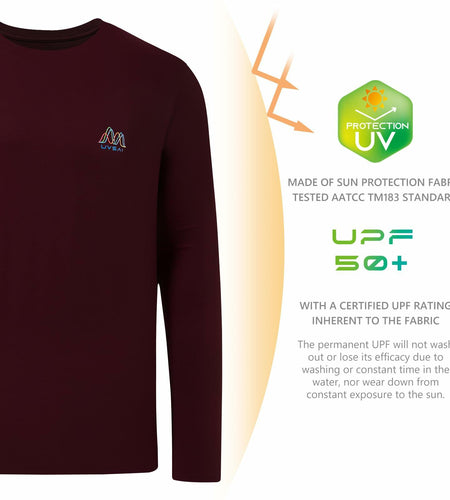 UVSAI Men’s UPF 50+ Long Sleeve Performance T-Shirt Burgundy Size 3X-Large