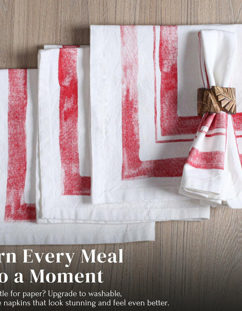Load image into Gallery viewer, Palisa Cloth Dinner Napkins Set of 4 18x18 Inches Red Frame Border Cotton
