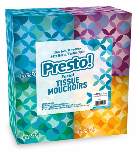 Amazon Presto! Ultra-Soft 3-Ply Facial Tissues 264 Count White 4 Packs