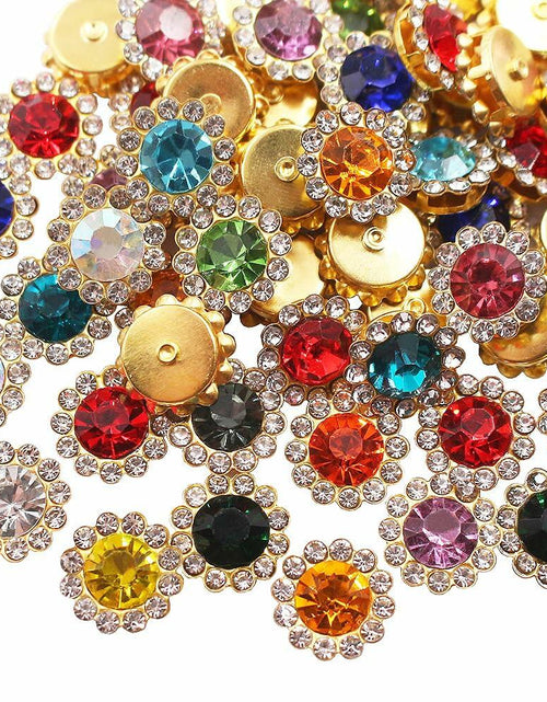 Load image into Gallery viewer, LICHLIN 100pcs 12mm Sunflower Claw Rhinestones Gold Base Mix Color
