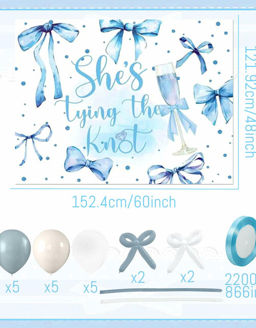Load image into Gallery viewer, BACH AND BOUJEE She's Tying The Knot Backdrop Blue Bridal Shower Banner
